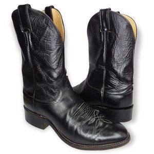 Justin Leather Roper Boots Size 10D Basic Black Round Toe Cowboy Rancher #3184